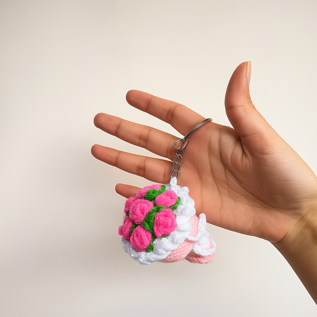 crochet flower bouquet keychain