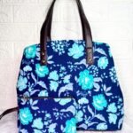 Stylish Blue Floral Handbag Set for Women – Cotton Tote Bag with Matching Pouch | Trendy Shoulder Bag with Leather Straps for Daily Use & Travel