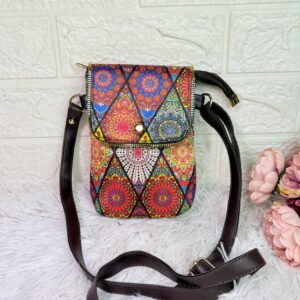 Handcrafted Multicolor Boho Sling Bag for Women – Ethnic Printed Crossbody Mobile Pouch with Adjustable Faux Leather Strap | Festival & Travel Bag
