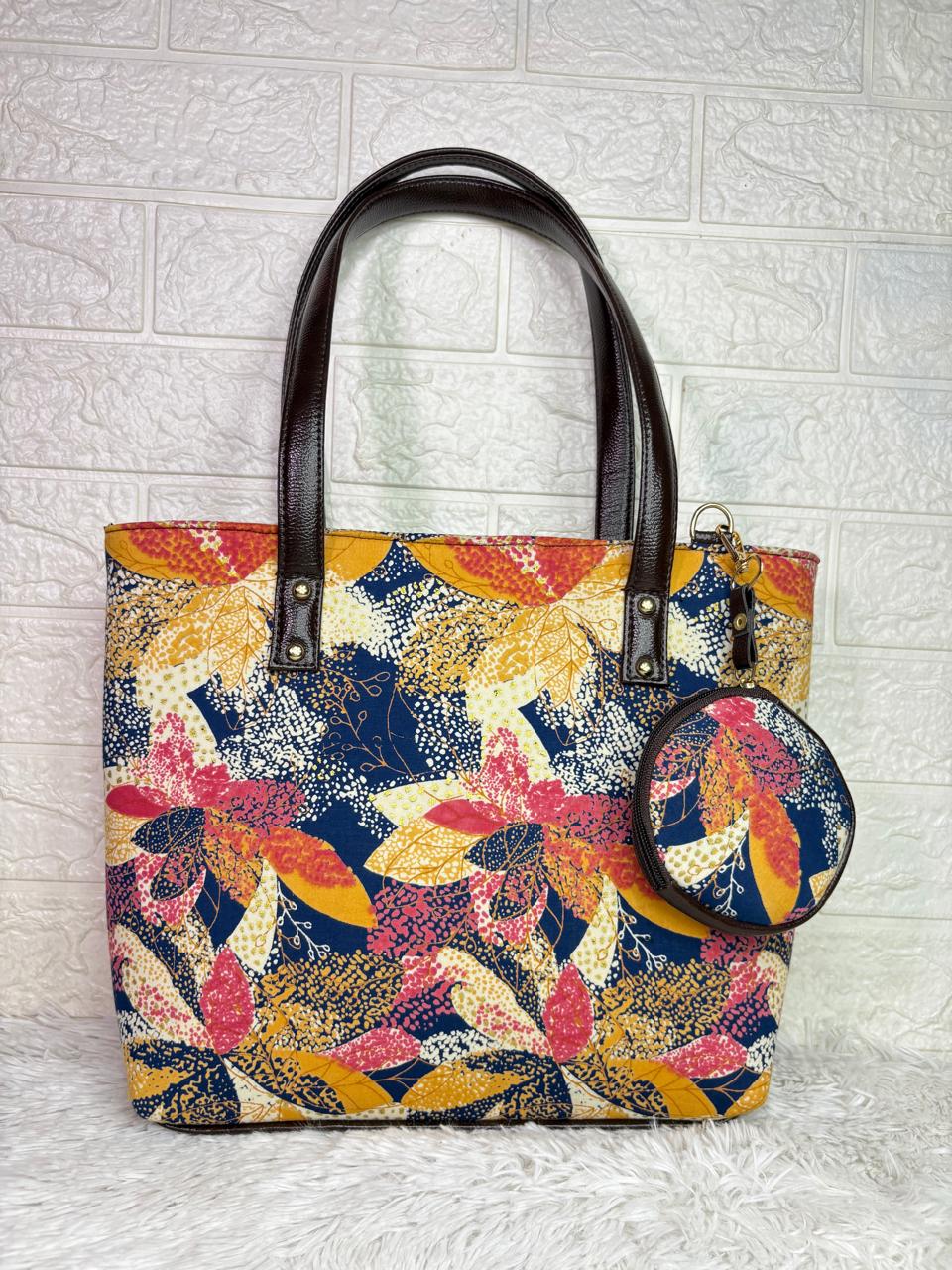 Handmade Cotton Tote Bag for Women – Ethnic Floral Printed Shoulder Bag with Dual Handles & Matching Pouch | Spacious Handbag for Daily Use, Work, Travel