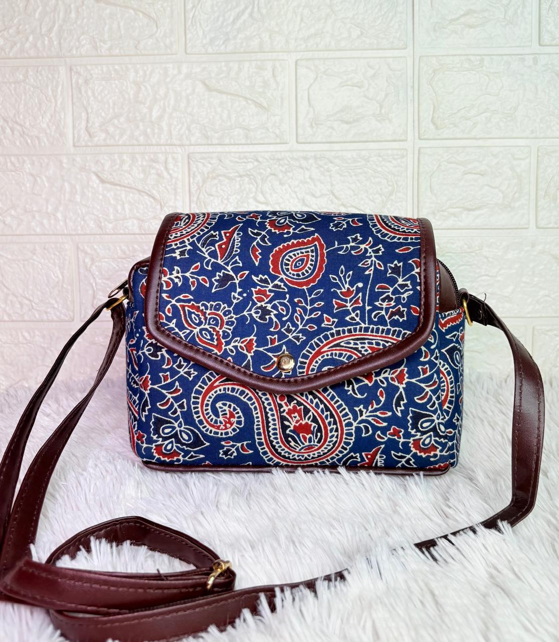 Handmade Cotton Sling Bag for Women – Block Print Crossbody Bag with Adjustable Strap | Ethnic Printed Side Bag for Casual & Daily Use