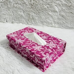 Handmade Fabric Tissue Box Cover for Home, Office, Car – Reusable Cotton Tissue Holder with Block Print – Decorative Rectangle Tissue Case