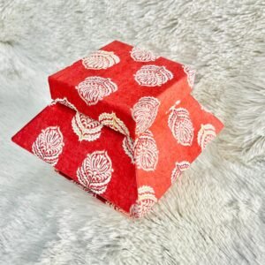 Handmade Decorative Storage Box with Lid – Red Block Print | Gift Box for Jewelry, Stationery, Keepsakes & Festive Packaging