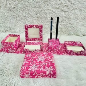 Traditional Handblock printed Fabric-Covered Desk Organizer Set of Pen, Paper & Memo Holders – Perfect for Home or Office
