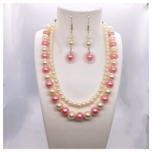 2 Layer Light Pink Necklace Set (C-112)