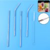 Set of 4 Stainless Steel Straws with Cleaning Brush (2 Straight + 2 Bent)
